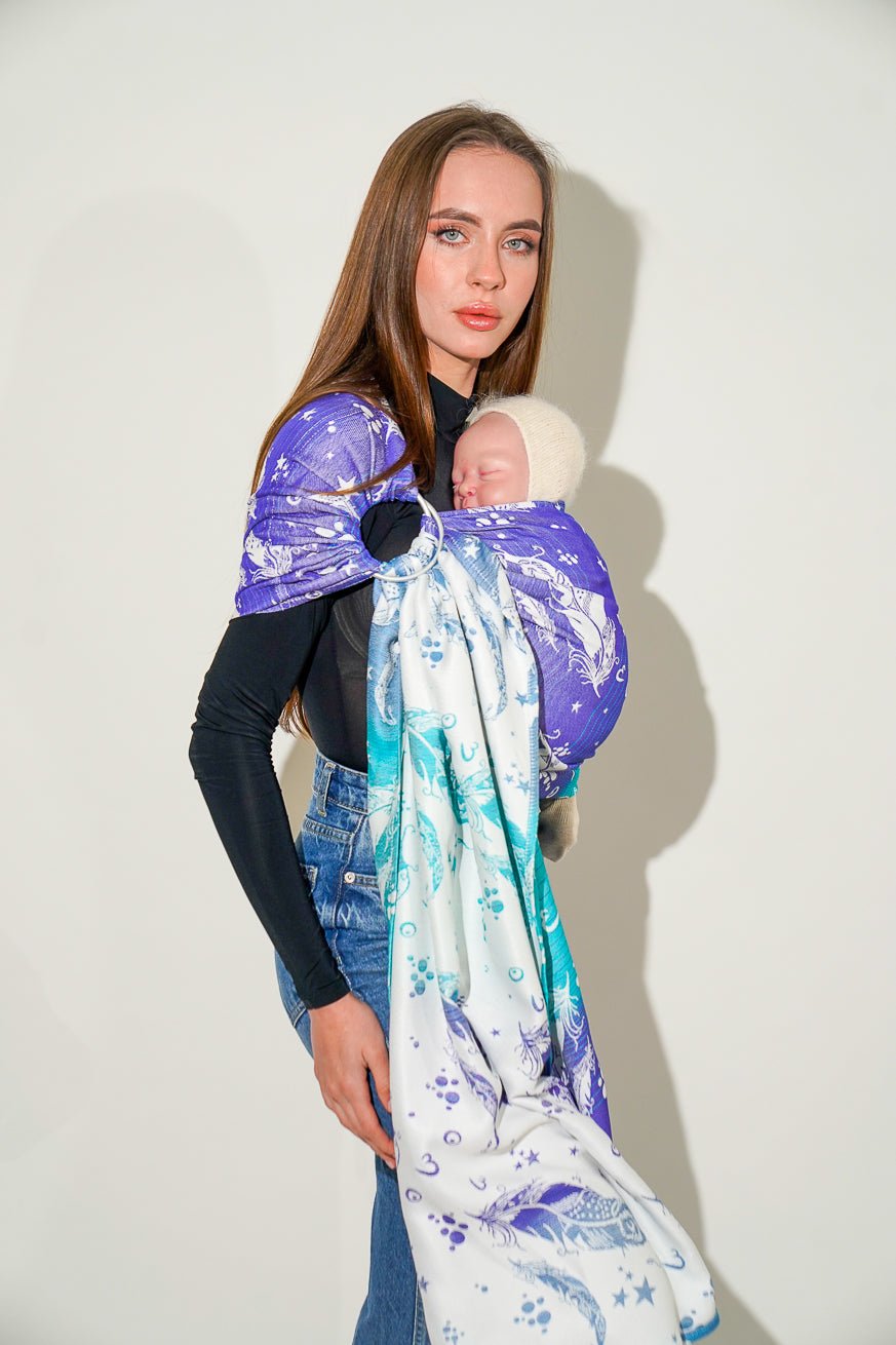 Écharpe de portage anneaux Plumes Milla - KOKADI